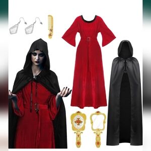 New Red and Black Hooded Witch Costume
